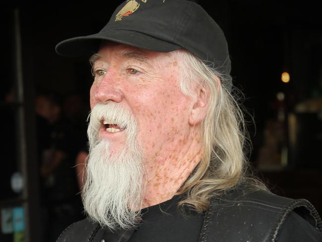 Bikies from rival SA gangs celebrate their High Court victory at the Talbot Hotel, Adelaide. Tom Mackie, senior member of Descendants.