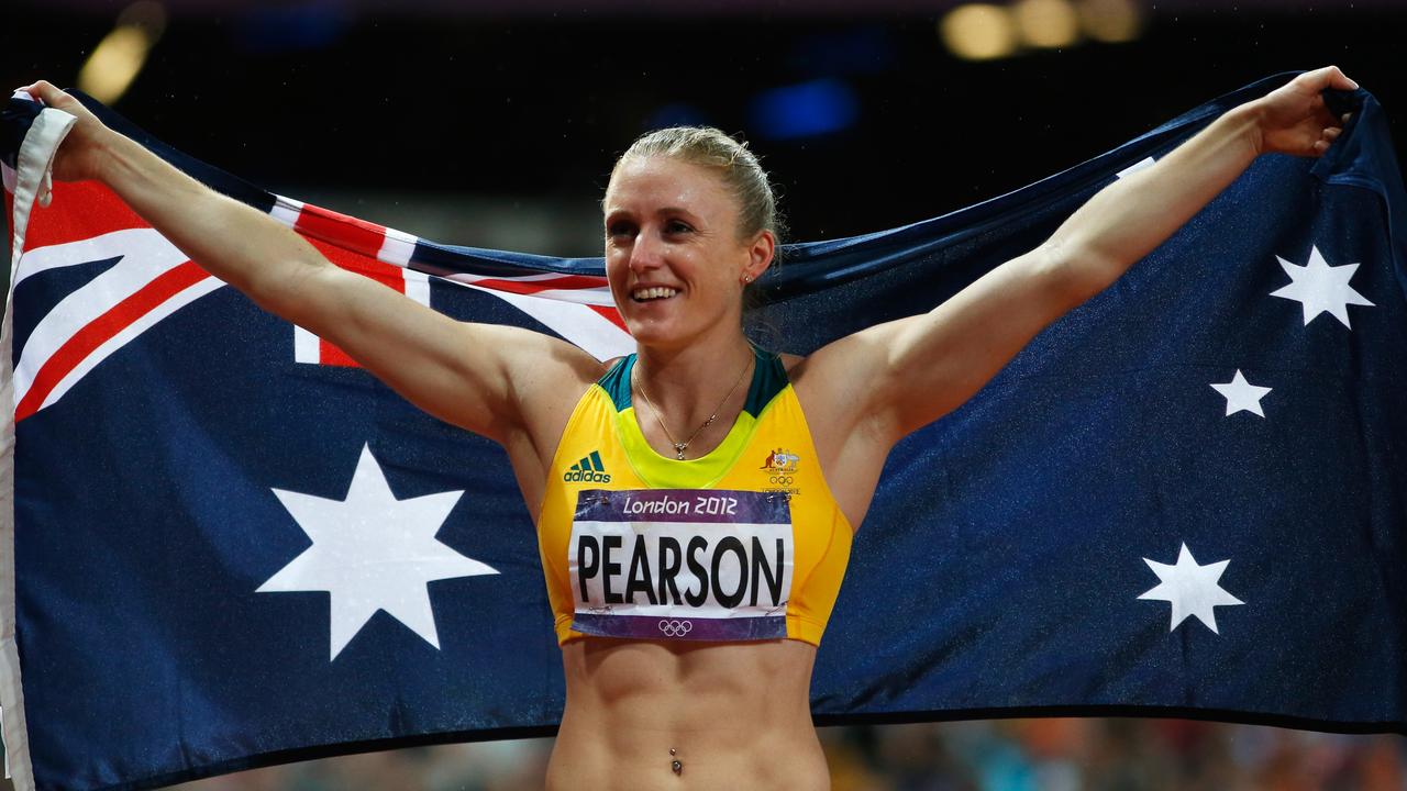 Sally Pearson celebrates after winning the gold medal in the Women’s 100m Hurdles at the London Olympics. (Photo by Jamie Squire/Getty Images)