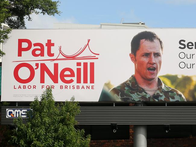 Labor candidate Pat O'Neill and his signage in Bowen Hills.