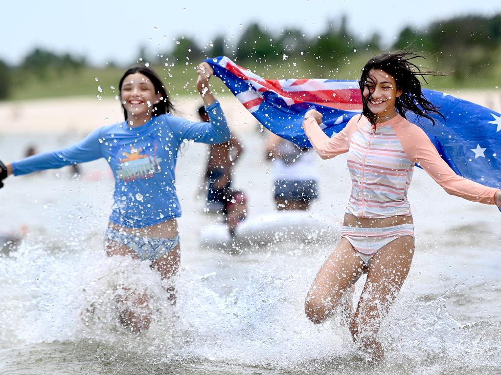 Alannah 12 and sister Charlotte Sweeney 11 at Australia Day celebration at Penrith beach. Photo Jeremy Piper