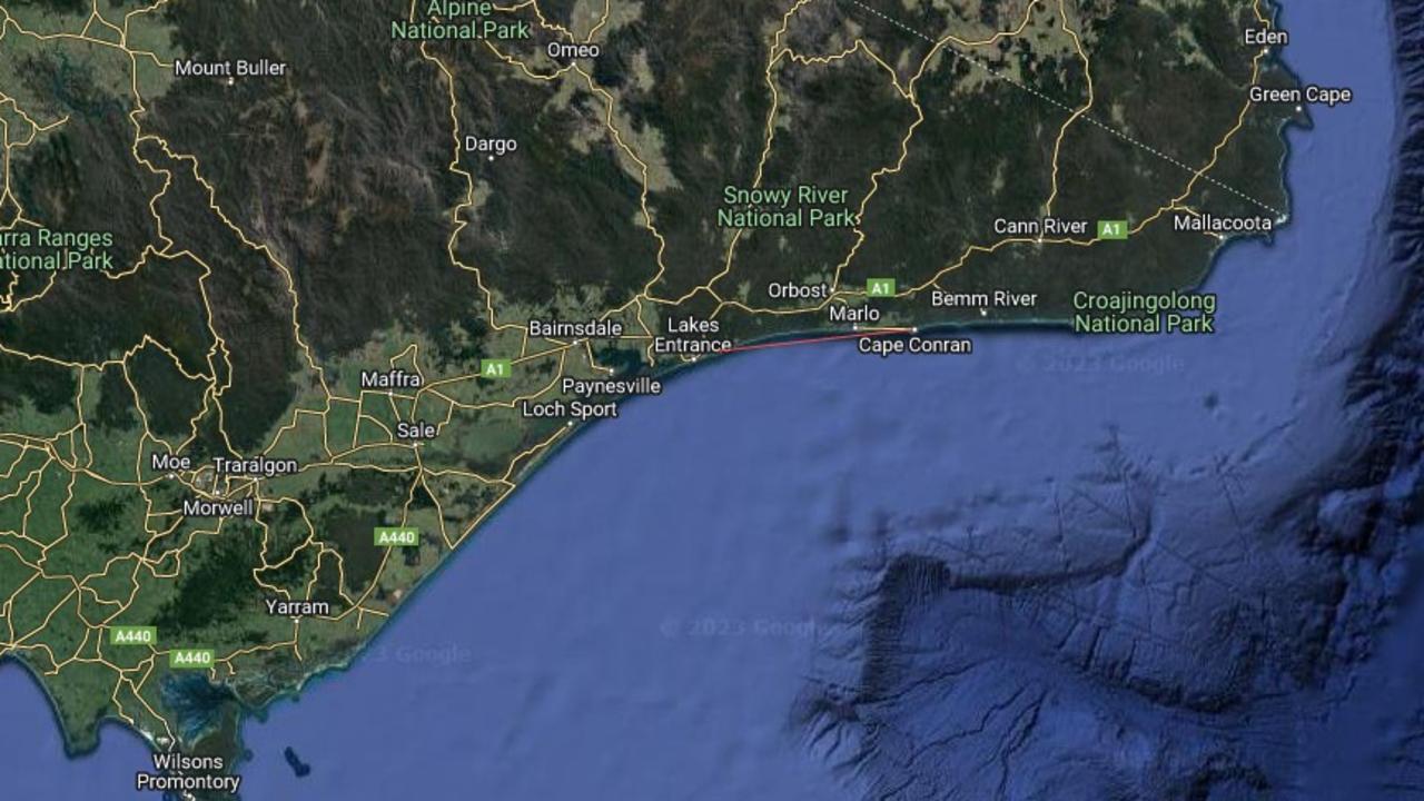 Shark warnings were issued for Cape Conran and Lake Tyers Beach along Victoria's Gippsland coast. Picture: Google Maps