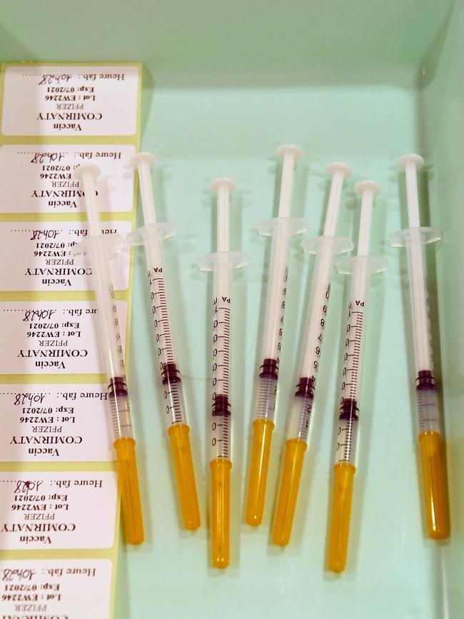 Syringes filled with the Pfizer/BioNTech COVID-19 vaccine. Picture: AFP