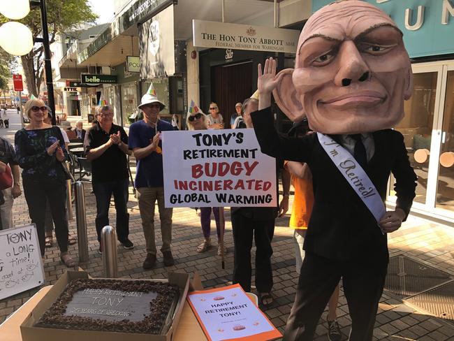 Protesters out the front of Tony Abbott’s office.