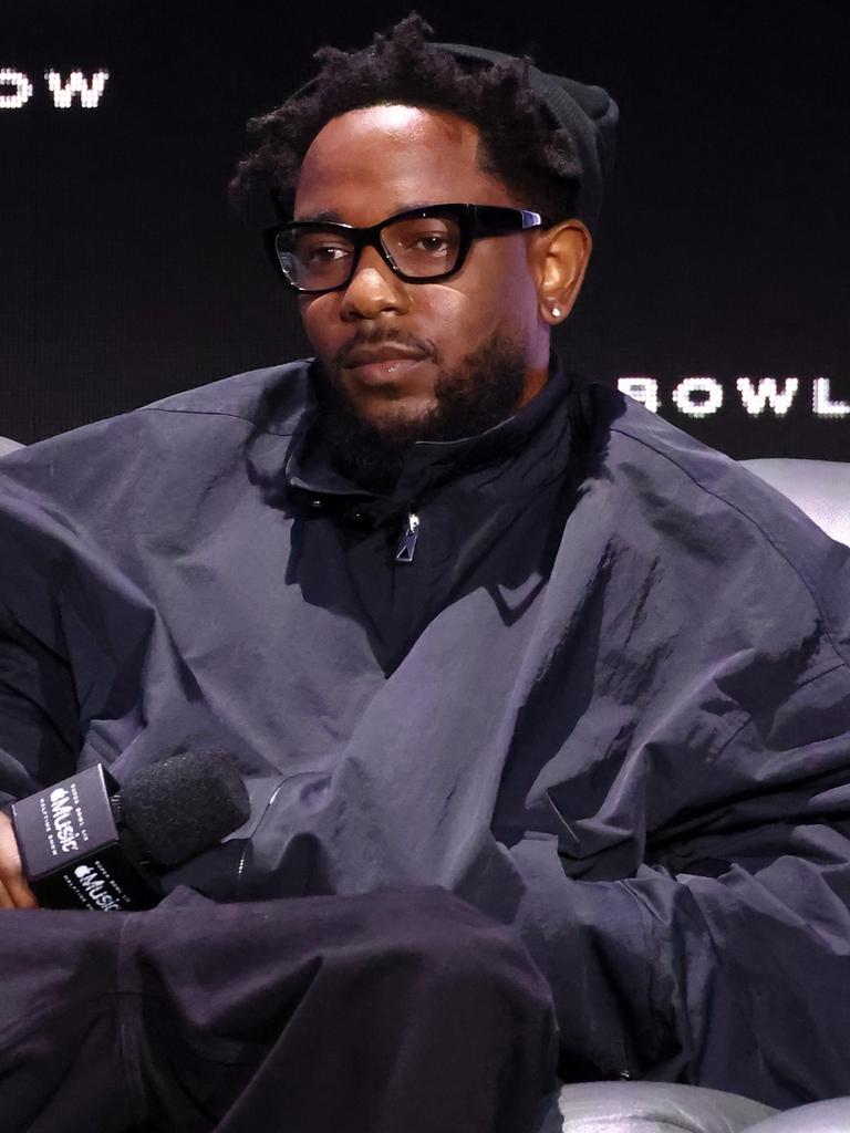 Kendrick Lamar speaks during the Super Bowl LVIX Pre-game &amp; Apple Music Super Bowl LVIX Halftime Show Press Conference. (Photo by Mike Coppola/Getty Images)