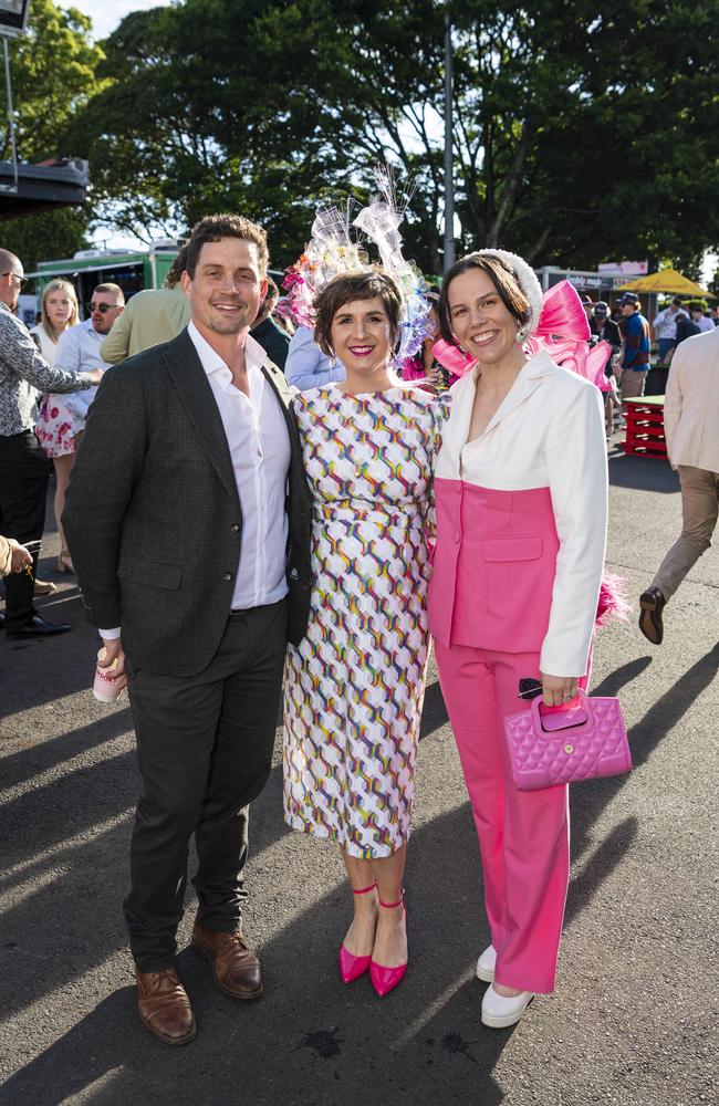 At Weetwood raceday are (from left) Cameron Scott, Amanda Herron and Nicole Carlile at Clifford Park, Saturday, September 28, 2024. Picture: Kevin Farmer