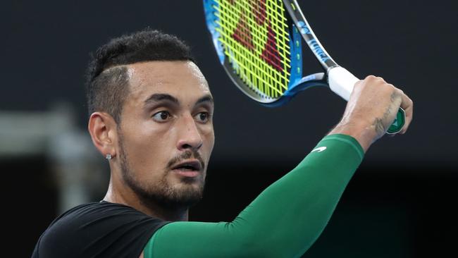 Australia's Nick Kyrgios training ahead of the Davis Cup clash with Germany.