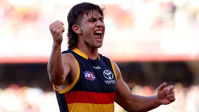 Josh Rachele sends Crows fans wild. Picture: James Elsby/AFL Photos via Getty Images