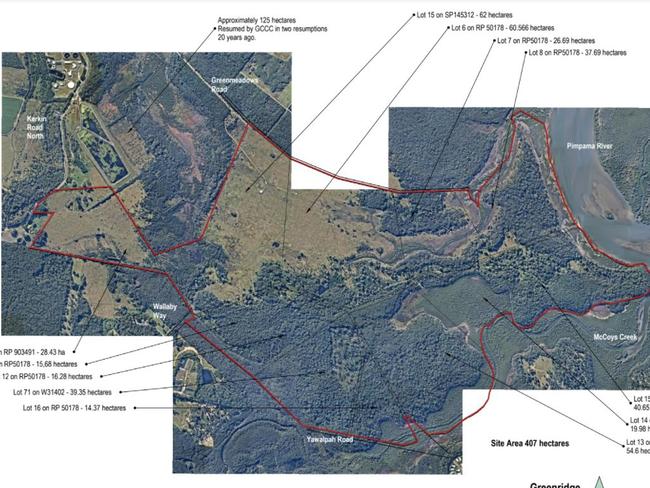 A map showing the land which is part of the 407ha Greenridge site at Pimpama on the northern Gold Coast.