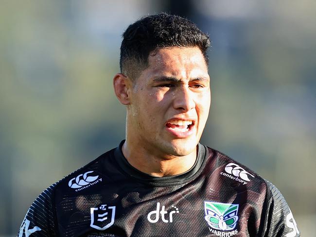 GOSFORD, AUSTRALIA - JUNE 13: Roger Tuivasa-Sheck of the Warriors looks on during the round 14 NRL match between the New Zealand Warriors and the Melbourne Storm at Central Coast Stadium, on June 13, 2021, in Gosford, Australia. (Photo by Ashley Feder/Getty Images)