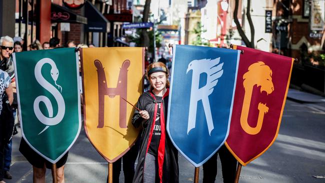 Super fan Ella Rule, 11, from Boronia. Fans dressed up in the colours of their favourite Hogwarts houses. Picture: Nicole Cleary