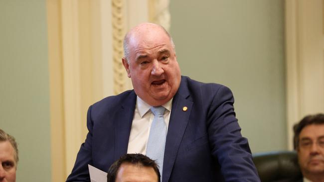 Michael Hart in the Queensland Parliament — at odds with Mark Bailey. Picture: Liam Kidston.