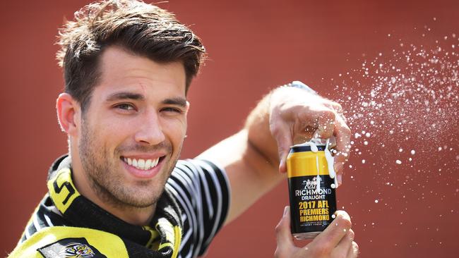 Rance launch the limited edition Richmond Draught and collected the first cans off the brewery production line at Carlton United Breweries in Abbotsford. Picture: Alex Coppel.