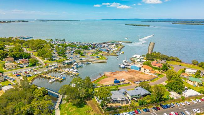 Weinam Creek Marina from above shows construction for boutique apartments have already started. Picture: Jaden Boon Photography.