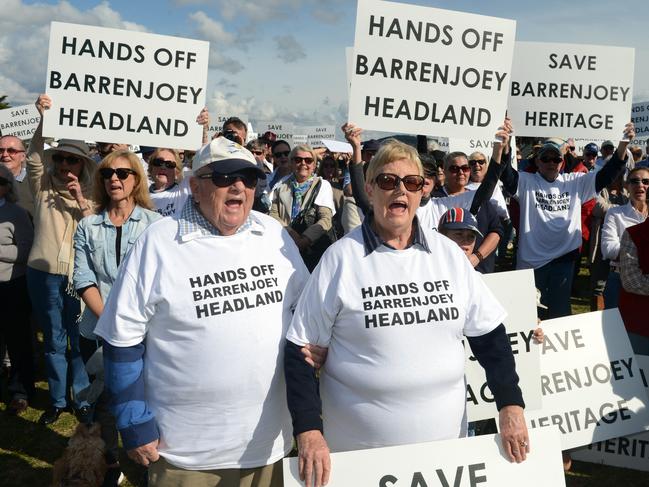 Hundreds of Pittwater locals protested in 2013 against proposed changes to the Barrenjoey Lighthouse precinct at Palm Beach. Picture: Simon Cocksedge