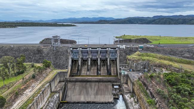 An aerial view of Wivenhoe Dam at 86.3pc ahead of Cyclone Alfred. Picture: Peter Wallis