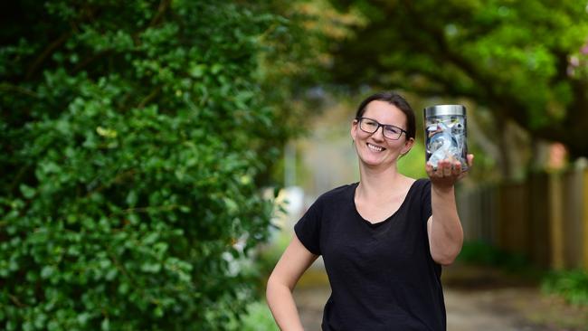 That’s a wrap: Tammy Logan, who runs Gippsland Unwrapped, holds a jar that contains her year’s worth waste. Picture: ZOE PHILLIPS