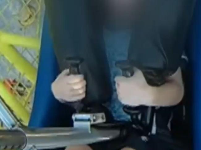 Video appears to show seatbelt coming undone on Sydney Easter Show ride. Picture: 9News