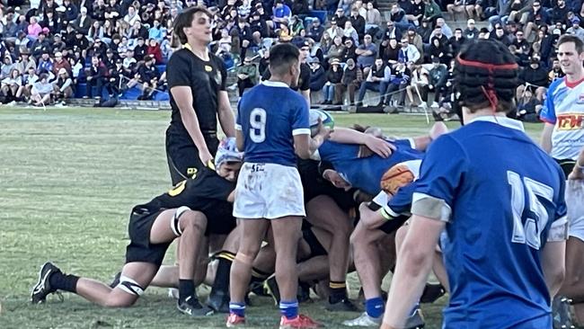 St Laurence's College No.8 Joe Nadenic sums up the back of the scrum.