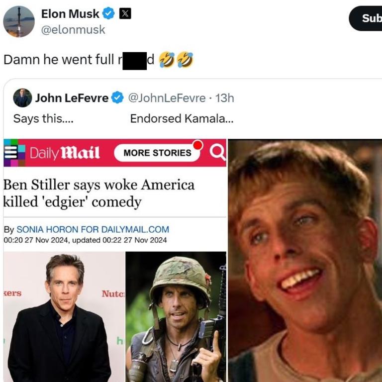 Elon Musk calls Ben Stiller the Rword Daily Telegraph