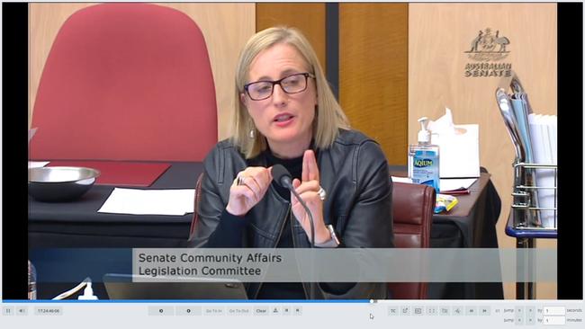 Senator Katy Gallagher during a contentious Senate estimate hearing in 2021. Picture: News Corp