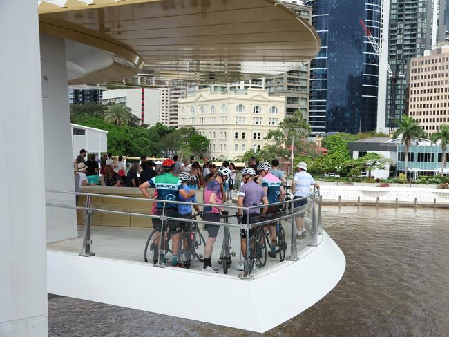 Crowds at the opening of the Kangaroo Point Bridge in Brisbane. Picture Lachie Millard