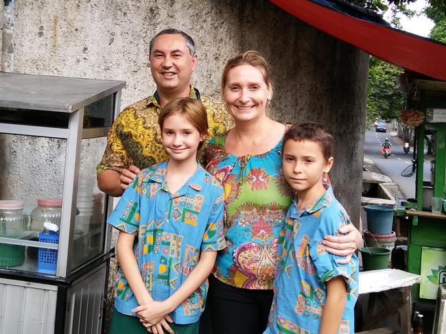 L-R Manuel, Rachel, Julie and Carlos Moreno. Manuel and Julie have spent almost two decades working as teachers around the world and have been in Indonesia since 2007