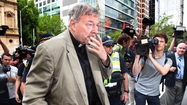 George Pell arrives at the Melbourne Magistrate Court. Picture: Tony Gough