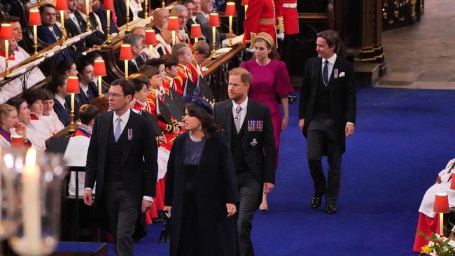 Prince Harry cut a sad figure as he arrived for the coronation. Picture: Aaron Chown/AFP