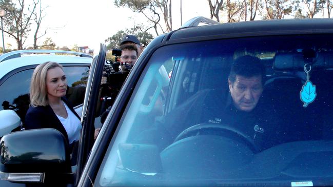 Investigative journalist Ashlea Hansen confronts key suspect in Rachelle Childs murder, Kevin Steven Correll, outside his workplace. Picture: Jeff Darmanin