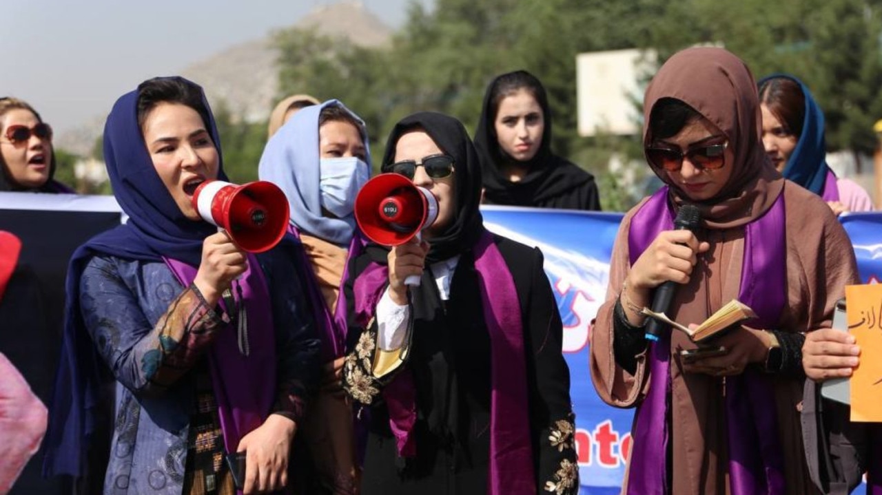 The rally called on the Taliban to ensure equal rights in the country. Picture: Bilal Guler/Anadolu Agency via Getty Images