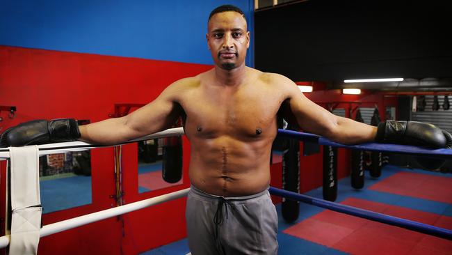 Boxer Khalid Baker at a gym in Hoppers Crossing. Pic: Michael Klein