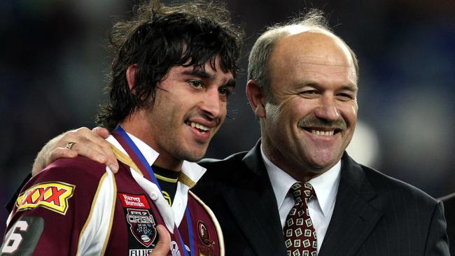 Queensland legends Johnathan Thurston and Wally Lewis.