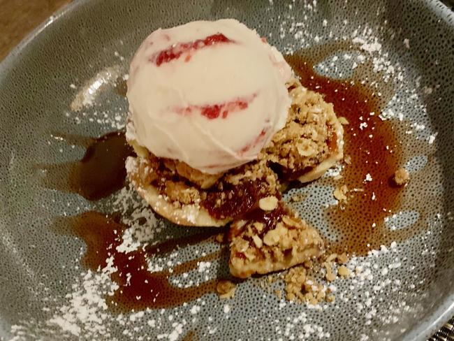 Quandong pie with roasted almond and quandong gelato