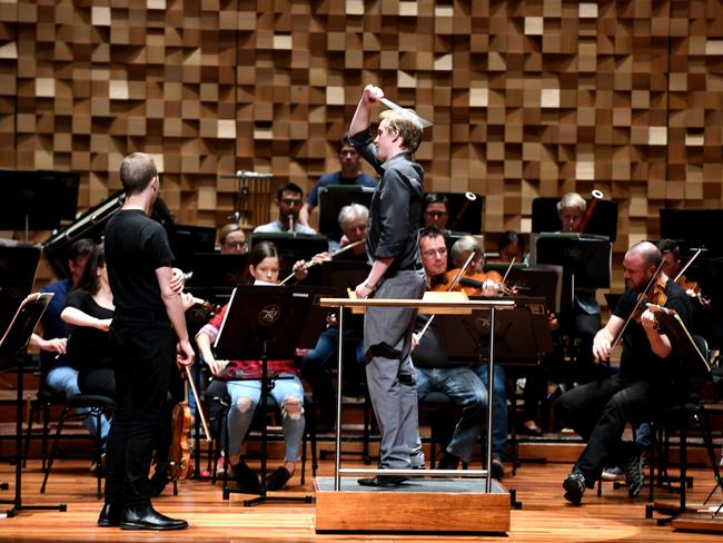 Australian Conducting Academy participants rehearse with the TSO. Picture: FIONA HARDING