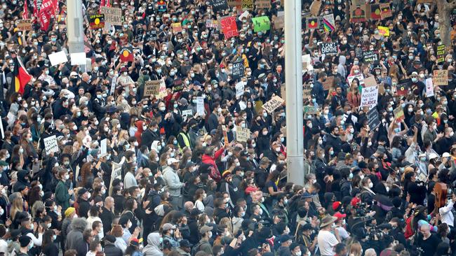 Crowds of people at the Sydney protest. Picture: Damian Shaw