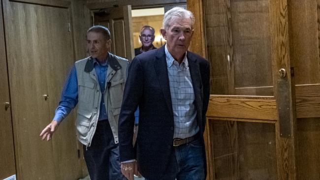 US Federal Reserve chairman Jerome Powell leaves the reception dinner at the Jackson Hole economic symposium in Moran, Wyoming. Picture: Bloomberg