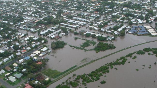 An aerial view of Mackay during the 2008 floods. Picture: Contributed