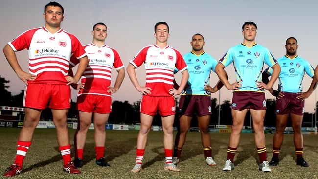 Jack Cullen, Kaden Somerville, Tom Weaver (Palm Beach Currumbin), Immanuel Kalekale, Seth Nikotemo and Salasoâ Soi (Keebra Park). Picture by Richard Gosling