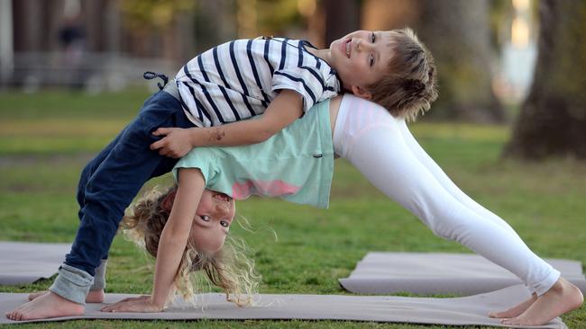 It’s yoga time. Flynn O'Connor, 5, and Sibilla Nelson, also 5.