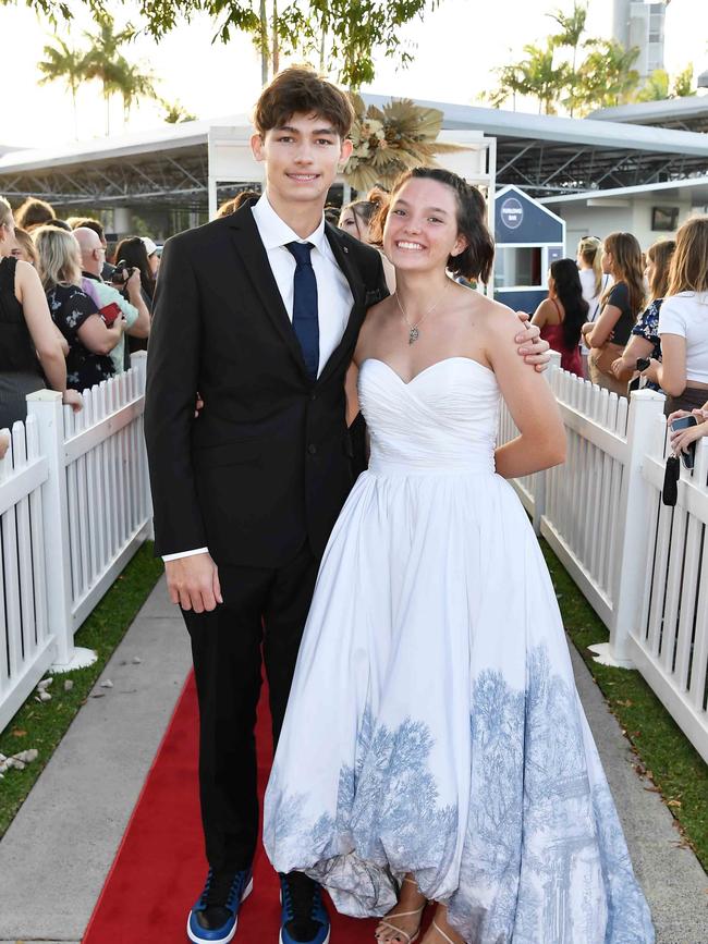 Zayden Chapman and Grace Pitman at the 2023 Caloundra State High School Year 12 formal. Picture: Patrick Woods.