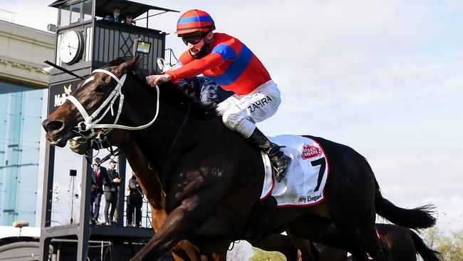 Mark Zahra winning the Caulfield Cup last year on Verry Elleegant. Picture: Racing Photos via Getty Images