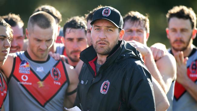 Rostrevor Old Collegians co-coach Will O’Malley, pictured at quarter time on Saturday, described the loss as “extremely disappointing”. Picture: Dean Martin