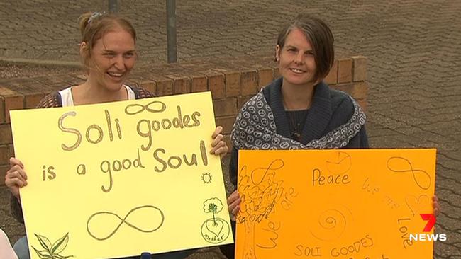 Supporters of Toby Lockyer and Solange Goodes outside court. Picture: 7NEWS Adelaide