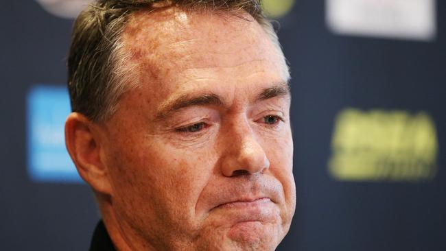 An emotional Alan Richardson after announcing the end of his coaching tenure at St Kilda. Picture: Getty Images