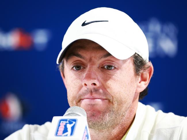 TORONTO, CANADA - JUNE 07:  Rory McIlroy of Northern Ireland speaks to the media after playing in the Pro-Am of the RBC Canadian Open at Oakdale Golf and Country Club on June 07, 2023 in Toronto, Ontario, Canada.  (Photo by Vaughn Ridley/Getty Images)