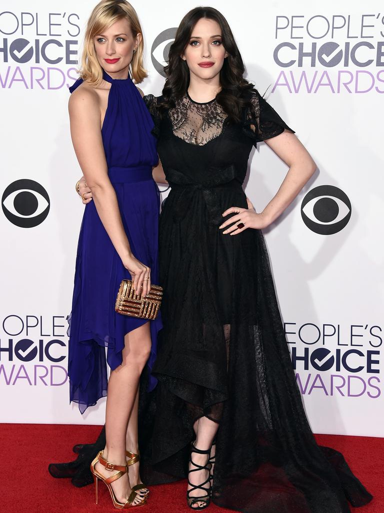 2 Broke Girls’ Beth Behrs and Kat Dennings arrive at the People’s Choice Awards. Picture: AP