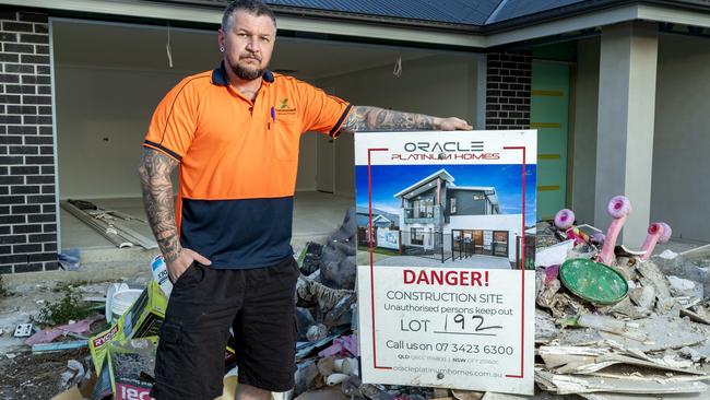 Dale Liston at his Logan Reserve home which is still incomplete. Picture: Richard Walker