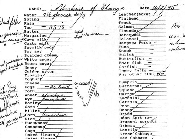 A diet menu of an ex-member of the 'Vibrational Individuation Program'.