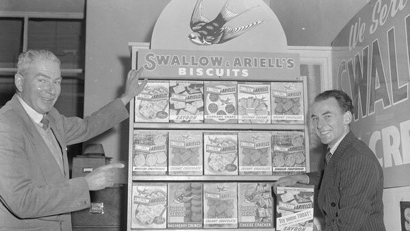 The Swallow and Ariell Biscuits range in a 1953 display. Picture: Museums Victoria