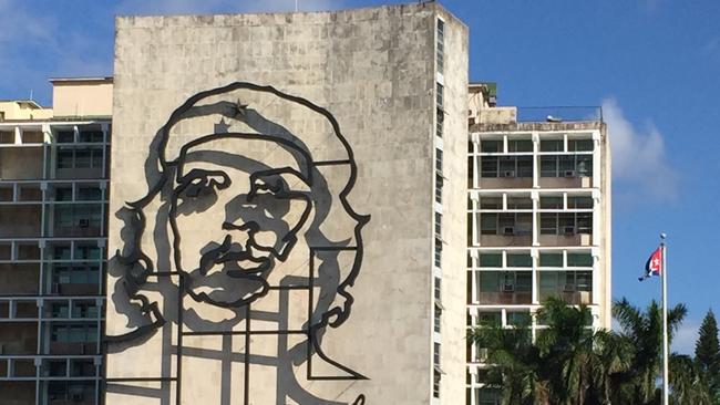 A ministry building in Havana with Che Guevara’s portrait. Picture: Cameron Stewart